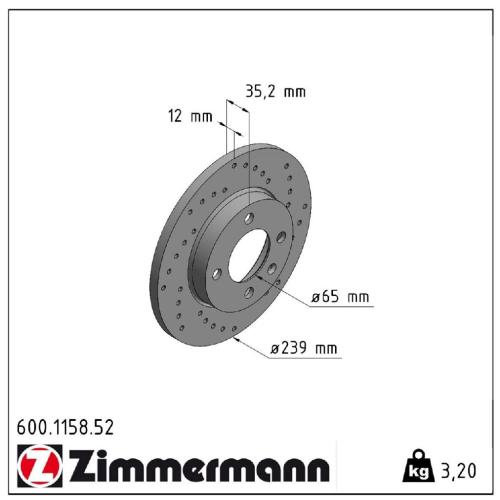 ZIMMERMANN Bremsscheibe 600.1158.52 + Bremsbelagsatz, Scheibenbremse 20887.195.1 Bild ZIMMERMANN Bremsscheibe 600.1158.52 + Bremsbelagsatz, Scheibenbremse 20887.195.1