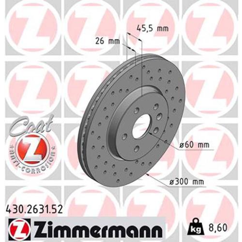 ZIMMERMANN Bremsbelagsatz, Scheibenbremse 25034.185.2 + Bremsscheibe 430.2631.52 Bild ZIMMERMANN Bremsbelagsatz, Scheibenbremse 25034.185.2 + Bremsscheibe 430.2631.52