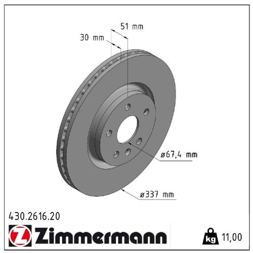 ZIMMERMANN Bremsscheibe 430.2616.20 + Bremsbelagsatz, Scheibenbremse 24418.170.1 Bild ZIMMERMANN Bremsscheibe 430.2616.20 + Bremsbelagsatz, Scheibenbremse 24418.170.1