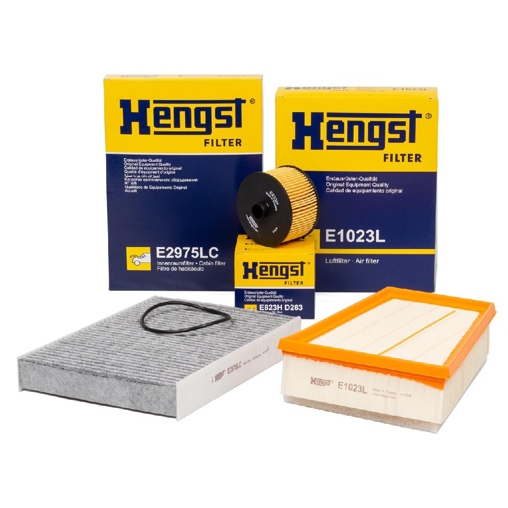 HENGST FILTER Ölfilter E823H D263 + Filter, Innenraumluft E2975LC + Luftfilter E1023L