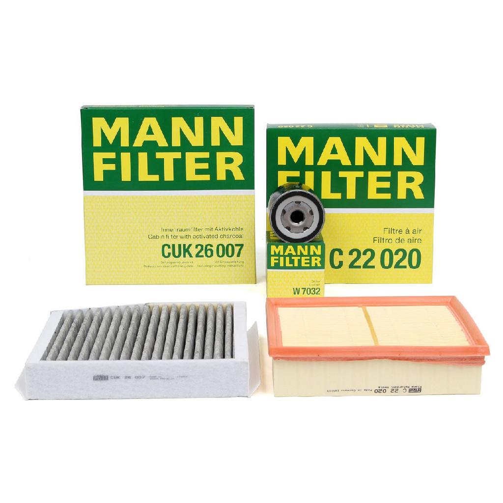 MANN-FILTER Filter, Innenraumluft CUK 26 007 + Ölfilter W 7032 + Luftfilter C 22 020