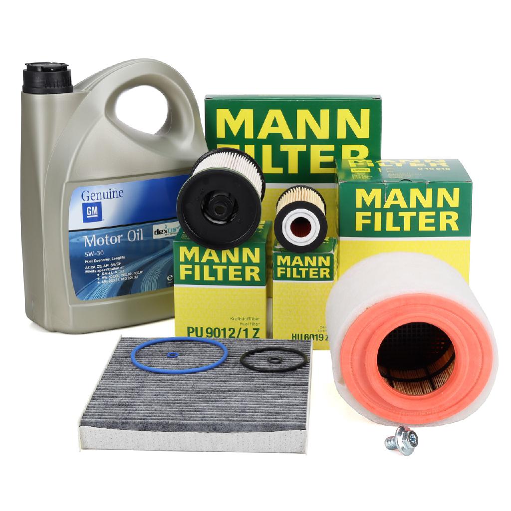 MANN Filterset 4-tlg + 5L ORIGINAL 5W-30 dexos2 Motoröl OPEL Astra K 1.6 CDTi 95-160 PS