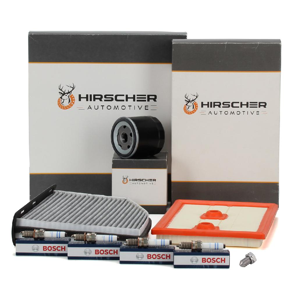 HIRSCHER Filterset + 4x BOSCH Zündkerze VW Sharan Tiguan Caddy 4 AUDI Q3 8U 1.2/1.4 TSI