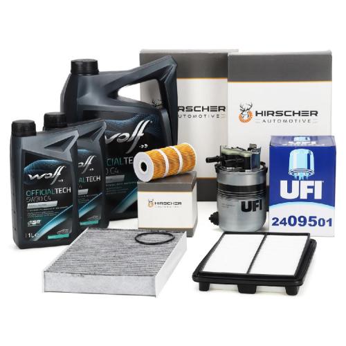 HIRSCHER Filterset 4-tlg + 7L WOLF 5W30 C4 Motoröl NISSAN Qashqai 2 J11 1.6 dCi ab 05.2014 Bild HIRSCHER Filterset 4-tlg + 7L WOLF 5W30 C4 Motoröl NISSAN Qashqai 2 J11 1.6 dCi ab 05.2014