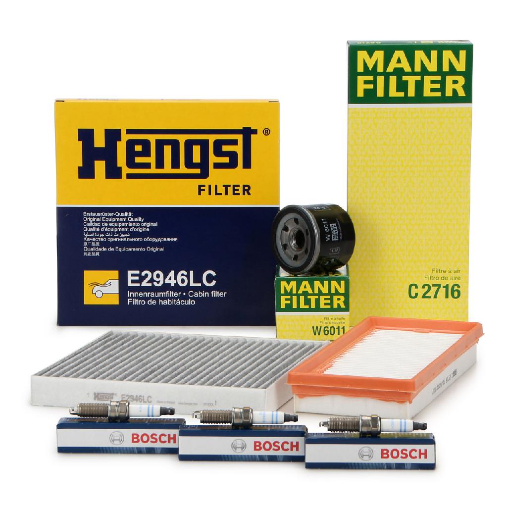 MANN-FILTER Ölfilter W 6011 + Luftfilter C 2716/1 BOSCH Zündkerze 0 242 135 527 HENGST FILTER Filter, Innenraumluft E2946LC
