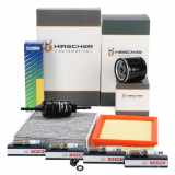 HIRSCHER Filterset 4-tlg + 4x BOSCH Zündkerze FORD Fiesta 5 Fusion JU 1.25/1.4/ 1.6 16V