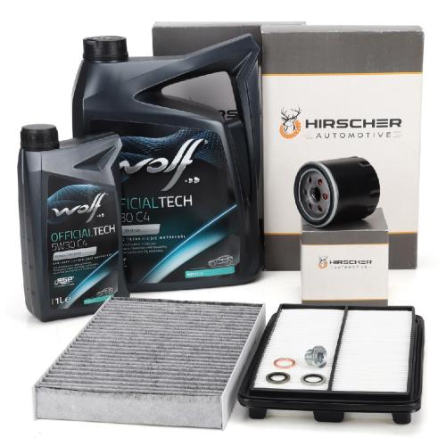 HIRSCHER Filterset 3-tlg + 6L WOLF OFFICIALTECH 5W30 C4 RENAULT Kadjar 1.5 dCi 110 PS Bild HIRSCHER Filterset 3-tlg + 6L WOLF OFFICIALTECH 5W30 C4 RENAULT Kadjar 1.5 dCi 110 PS