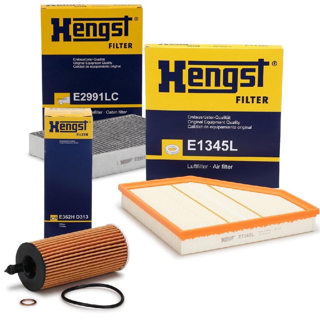 HENGST FILTER Ölfilter E362H D313 + Luftfilter E1345L + Filter, Innenraumluft E2991LC