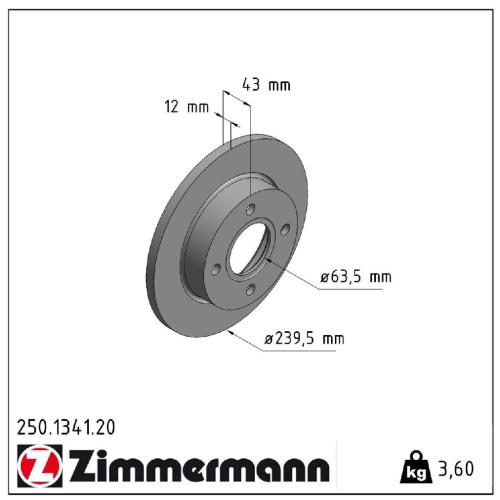 ZIMMERMANN Bremsbelagsatz, Scheibenbremse 23101.175.1 + Bremsscheibe 250.1341.20 Bild ZIMMERMANN Bremsbelagsatz, Scheibenbremse 23101.175.1 + Bremsscheibe 250.1341.20