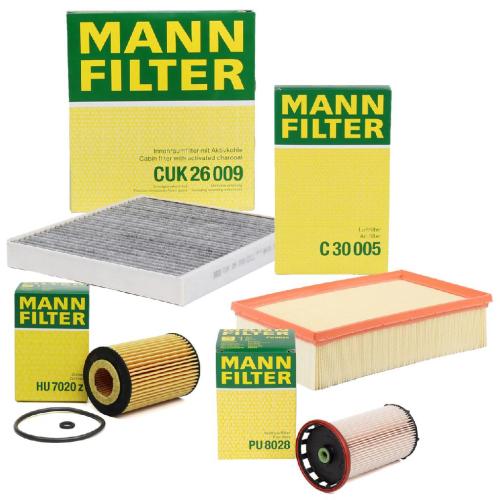 MANN Filterset 4-tlg VW Golf 7 Passat B8 Tiguan Touran AUDI A3 8V Q2 GA Q3 F3 1.6/2.0 TDI Bild MANN Filterset 4-tlg VW Golf 7 Passat B8 Tiguan Touran AUDI A3 8V Q2 GA Q3 F3 1.6/2.0 TDI