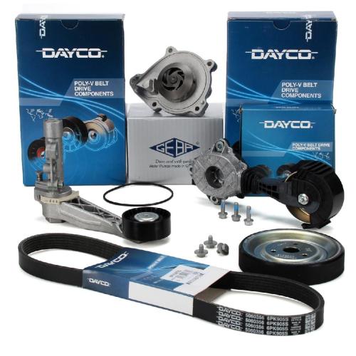 DAYCO Riemenspanner, Keilrippenriemen APV2465 + Umlenk-/Führungsrolle, Keilrippenriemen APV2978 + Riemenspanner, Keilrippenriemen APV3628 + Keilrippenriemen 6PK905S GEBA Wasserpumpe, Motorkühlung 30055 Bild DAYCO Riemenspanner, Keilrippenriemen APV2465 + Umlenk-/Führungsrolle, Keilrippenriemen APV2978 + Riemenspanner, Keilrippenriemen APV3628 + Keilrippenriemen 6PK905S GEBA Wasserpumpe, Motorkühlung 30055