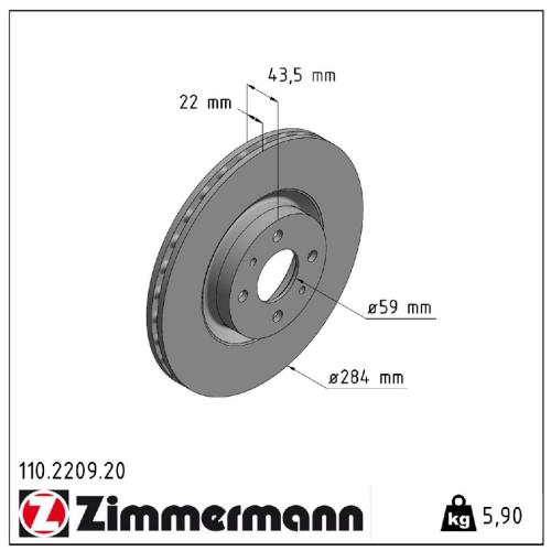 ZIMMERMANN Bremsscheibe 110.2209.20 + Bremsbelagsatz, Scheibenbremse 23708.190.2 Bild ZIMMERMANN Bremsscheibe 110.2209.20 + Bremsbelagsatz, Scheibenbremse 23708.190.2