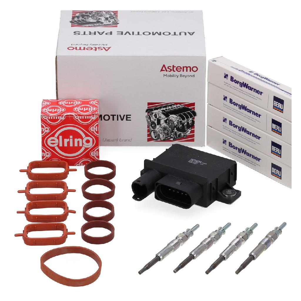 HITACHI Steuergerät + 4x BERU Glühkerze + ELRING Dichtungen BMW E87 E46 E90 E60 X3 E83 M47