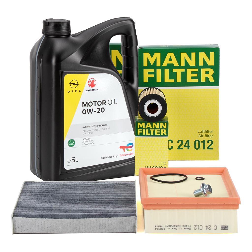 MANN Filterset 3-tlg + 5L ORIGINAL 0W20 Motoröl OPEL Mokka / X (J13) 1.6 CDTI