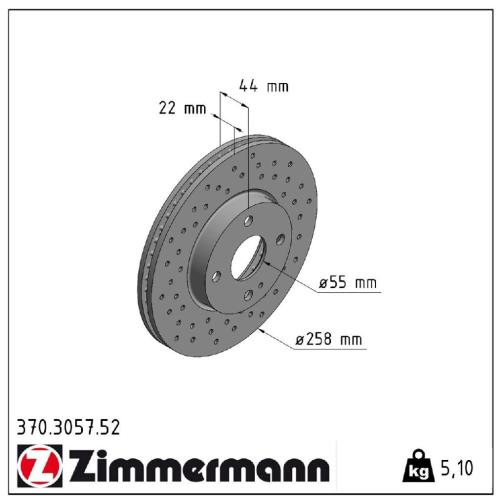 ZIMMERMANN Bremsbelagsatz, Scheibenbremse 22271.145.1 + Bremsscheibe 370.3057.52 Bild ZIMMERMANN Bremsbelagsatz, Scheibenbremse 22271.145.1 + Bremsscheibe 370.3057.52