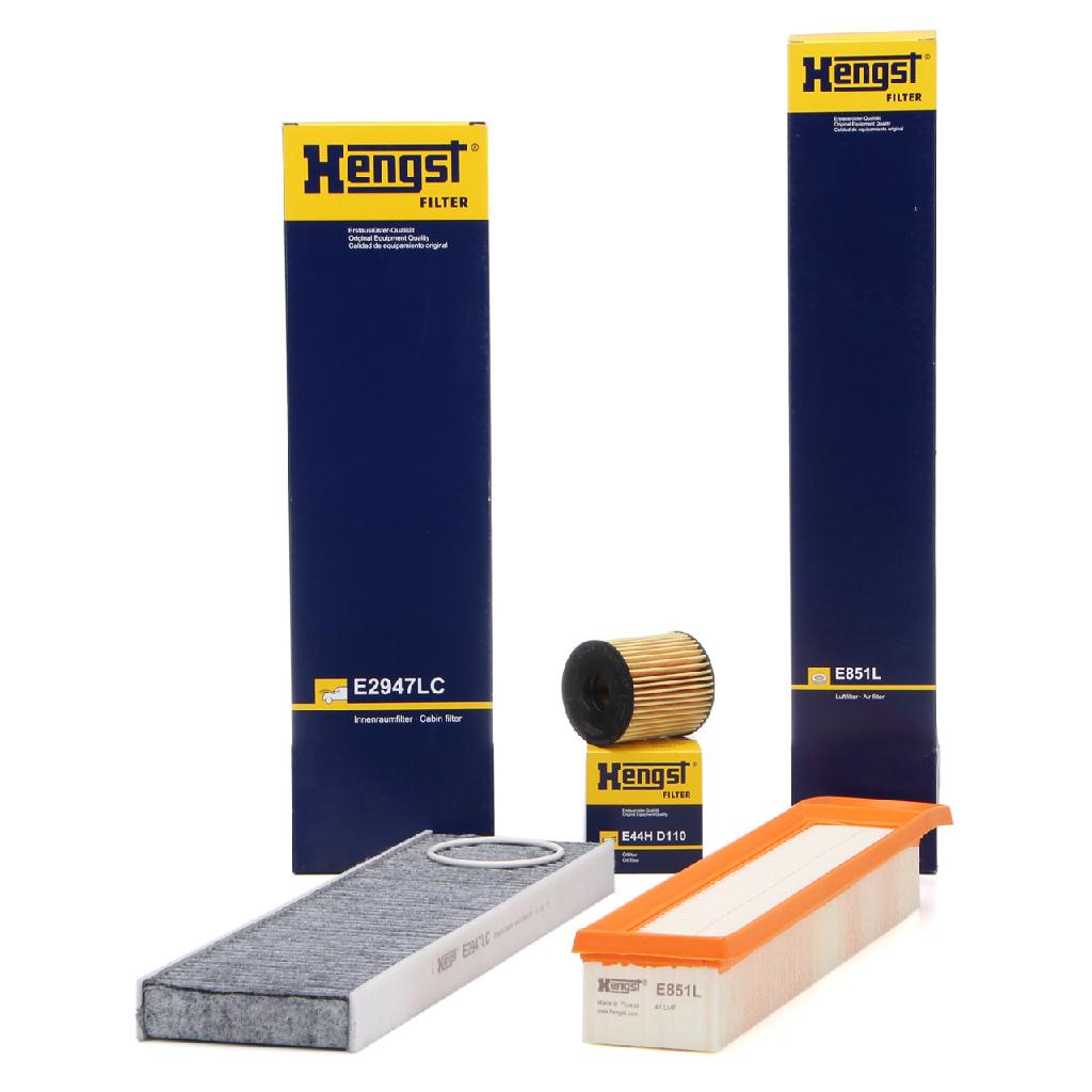 HENGST FILTER Ölfilter E44H D110 + Luftfilter E851L + Filter, Innenraumluft E2947LC