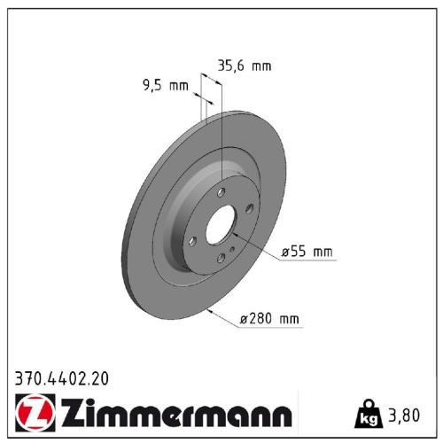 ZIMMERMANN Bremsbelagsatz, Scheibenbremse 24298.140.1 + Bremsscheibe 370.4402.20 Bild ZIMMERMANN Bremsbelagsatz, Scheibenbremse 24298.140.1 + Bremsscheibe 370.4402.20