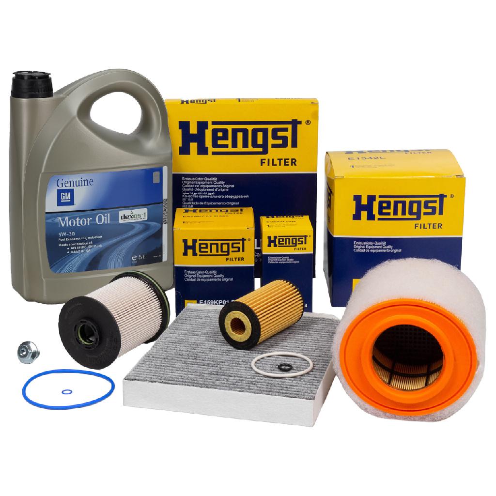 HENGST Filterset 4-tlg + 5L ORIGINAL 5W30 dexos1 Gen2 Motoröl OPEL Astra K 1.6 CDTi