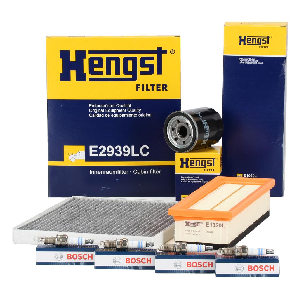 BOSCH Zündkerze 0 242 135 515 HENGST FILTER Filter, Innenraumluft E2939LC + Ölfilter H97W05 + Luftfilter E1020L