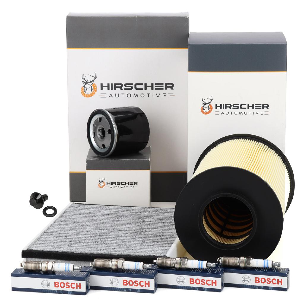 HIRSCHER Filterset Filterpaket + 4x ORIGINAL Zündkerze FORD Focus 3 Grand / C-Max 2 1.6 Ti