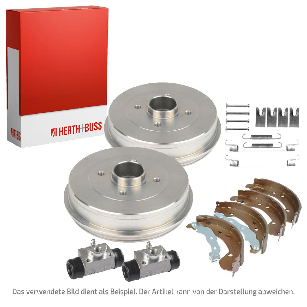 HERTH+BUSS JAKOPARTS Bremsbackensatz J3505046 + Zubehörsatz, Bremsbacken J3565012 + Radbremszylinder J3235023 + Nachsteller, Trommelbremse J3575000 + Bremstrommel J3405014