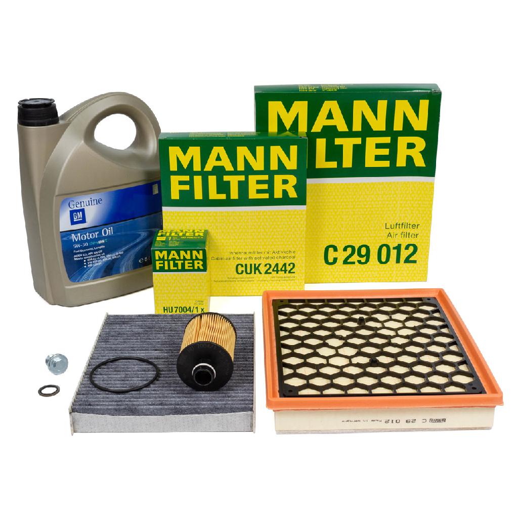 MANN Filterset 3-tlg + 5L ORIGINAL 5W30 Motoröl dexos2 OPEL Insignia A 2.0 CDTI