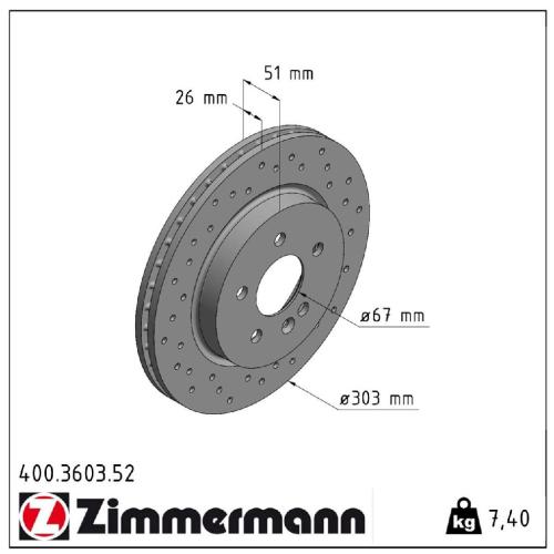 ZIMMERMANN Bremsbelagsatz, Scheibenbremse 23193.165.1 + Bremsscheibe 400.3603.52 Bild ZIMMERMANN Bremsbelagsatz, Scheibenbremse 23193.165.1 + Bremsscheibe 400.3603.52