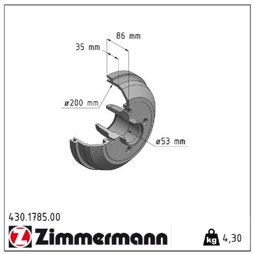 ZIMMERMANN Bremstrommel 430.1785.00 + Bremsbackensatz 10990.100.4 Bild ZIMMERMANN Bremstrommel 430.1785.00 + Bremsbackensatz 10990.100.4