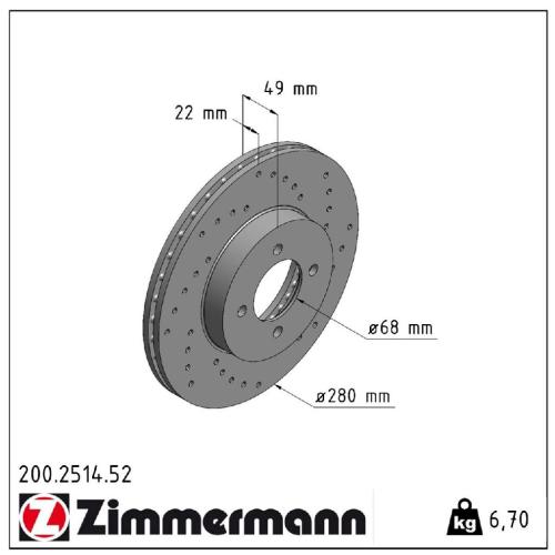 ZIMMERMANN Bremsscheibe 200.2514.52 + Bremsbelagsatz, Scheibenbremse 23463.170.1 Bild ZIMMERMANN Bremsscheibe 200.2514.52 + Bremsbelagsatz, Scheibenbremse 23463.170.1