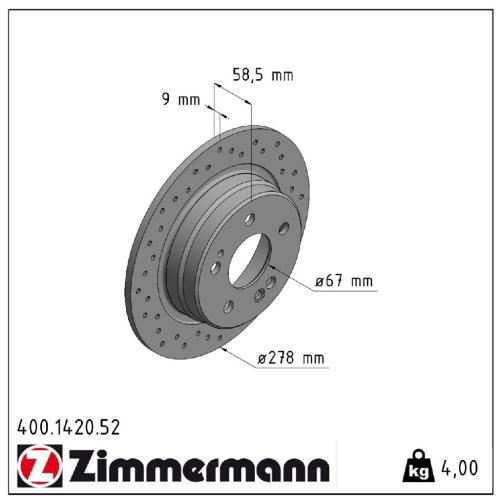 Zimmermann SPORT Bremsscheiben + Beläge + Wako MERCEDES 190 W201 EVO II R129 mi ASR hinten Bild Zimmermann SPORT Bremsscheiben + Beläge + Wako MERCEDES 190 W201 EVO II R129 mi ASR hinten
