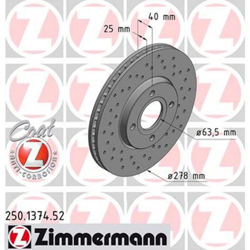ZIMMERMANN Bremsscheibe 250.1374.52 + Bremsbelagsatz, Scheibenbremse 23723.180.1 Bild ZIMMERMANN Bremsscheibe 250.1374.52 + Bremsbelagsatz, Scheibenbremse 23723.180.1