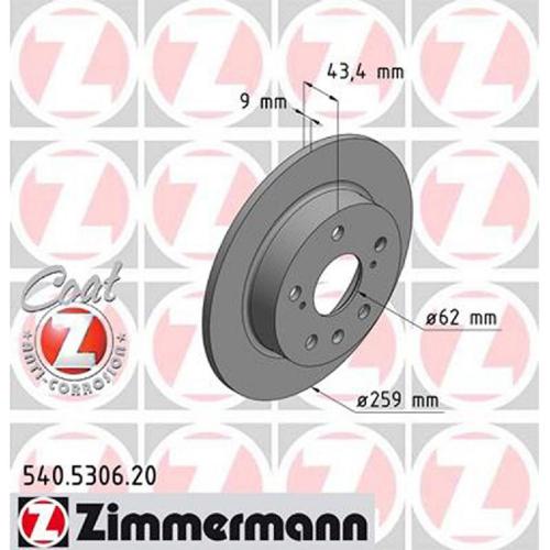 ZIMMERMANN Bremsscheibe 540.5306.20 + Bremsbelagsatz, Scheibenbremse 25258.145.1 Bild ZIMMERMANN Bremsscheibe 540.5306.20 + Bremsbelagsatz, Scheibenbremse 25258.145.1