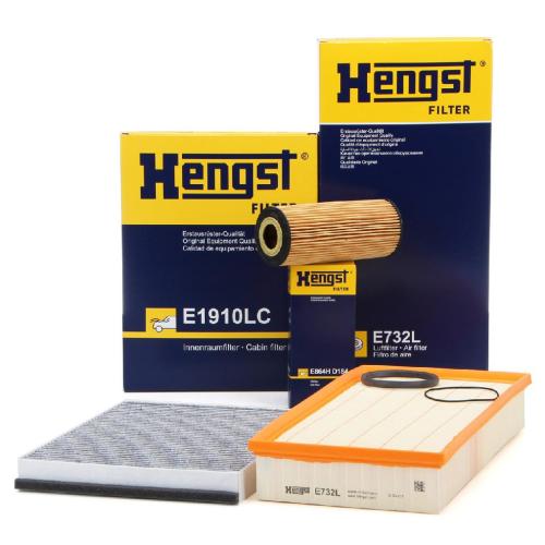 HENGST FILTER Luftfilter E732L + Filter, Innenraumluft E1910LC + Ölfilter E864H D184 Bild HENGST FILTER Luftfilter E732L + Filter, Innenraumluft E1910LC + Ölfilter E864H D184
