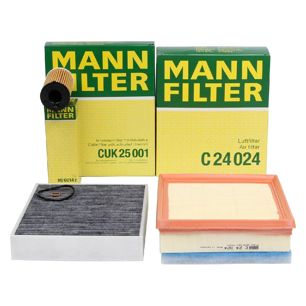 MANN-FILTER Luftfilter C 24 024 + Ölfilter HU 6014/1 z + Filter, Innenraumluft CUK 25 001