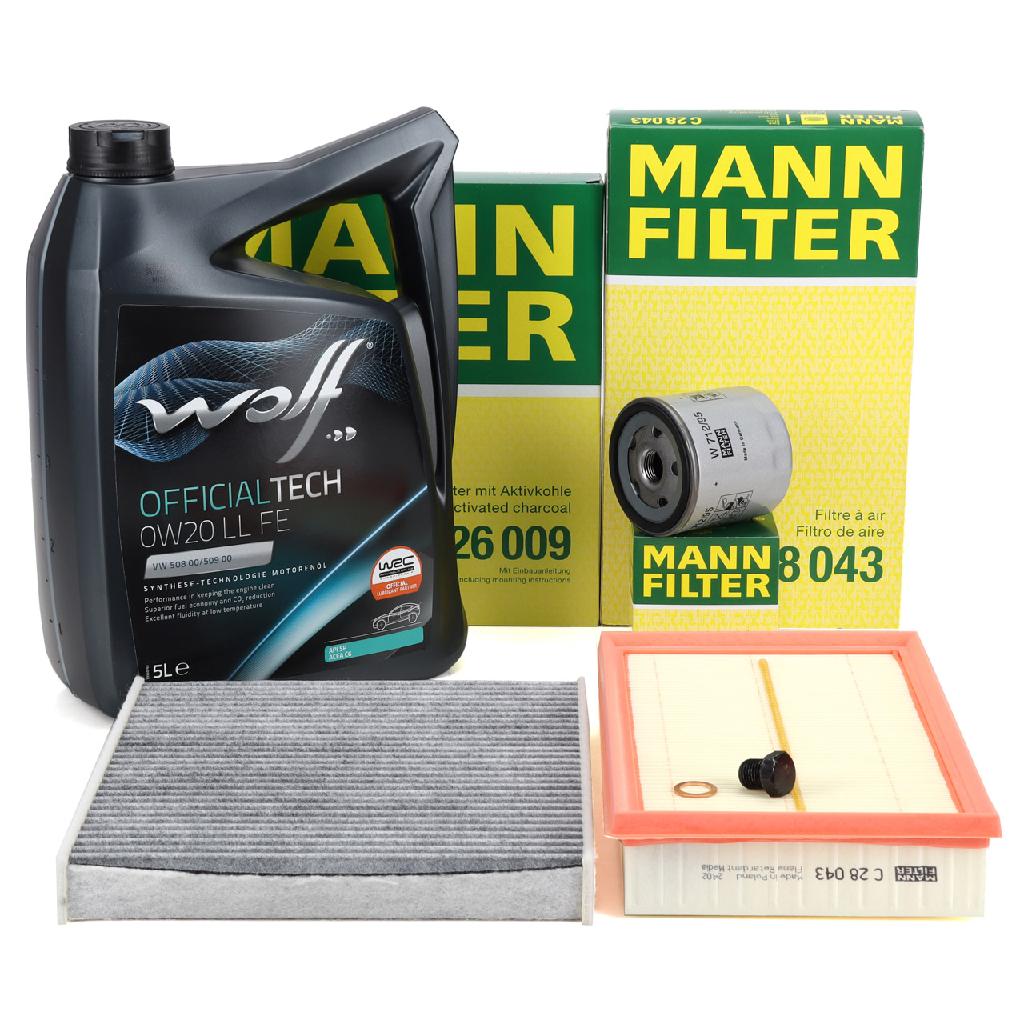 MANN Filterset + 5L WOLF OFFICIALTECH 0W20 LL FE für VW GOLF 7 8 1.0/1.5 TSI Bild MANN Filterset + 5L WOLF OFFICIALTECH 0W20 LL FE für VW GOLF 7 8 1.0/1.5 TSI