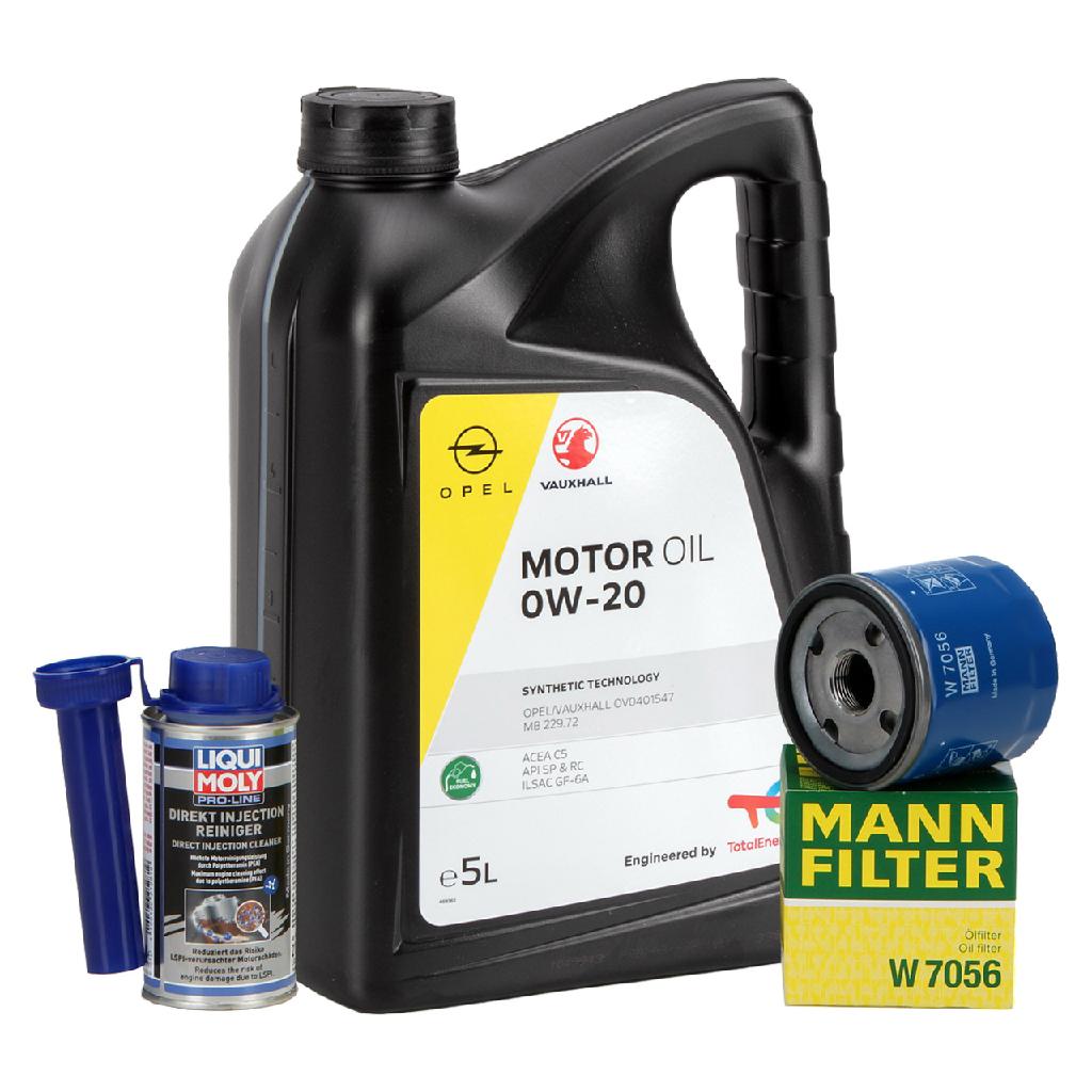 5L ORIGINAL Opel Motoröl 0W20 + MANN Ölfilter W7056 + 1x LIQUI MOLY Additiv