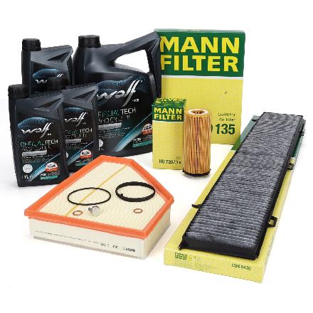 MANN Filterset 3-tlg + 8L WOLF 5W30 C3 LL III Motoröl BMW E90 E91 E92 E93 325d 330d N57