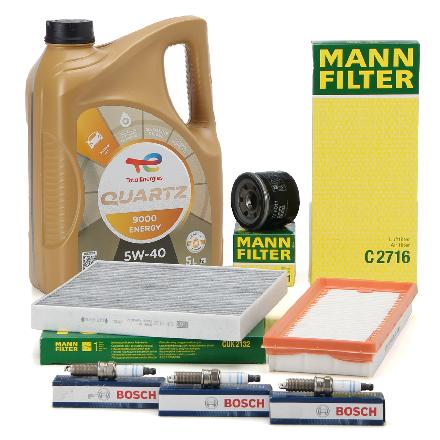 MANN Filterset + 3x BOSCH Zündkerze + 5L TOTAL Motoröl SMART ForTwo (451) 1.0