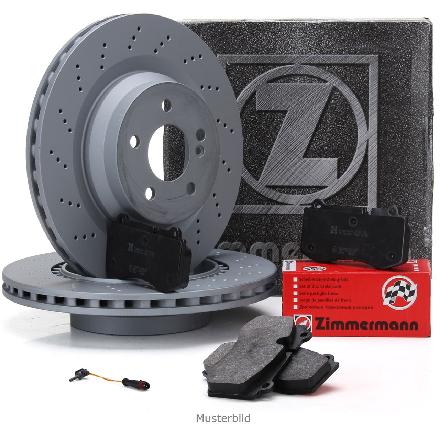 ZIMMERMANN Bremsscheiben + Beläge + Sensor MERCEDES C204 C218 X218 W212 S212 63AMG hinten