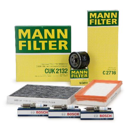 MANN-FILTER Ölfilter W 6011 + Luftfilter C 2716/1 + Filter, Innenraumluft CUK 2132 BOSCH Zündkerze 0 242 135 527