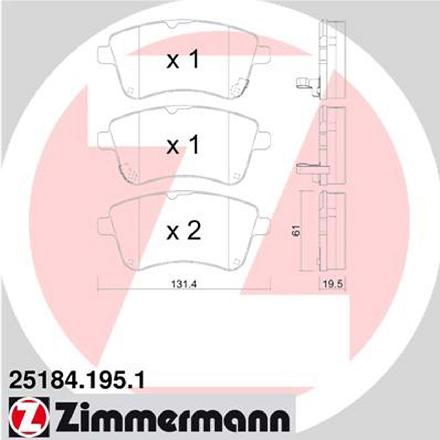 ZIMMERMANN Bremsbelagsatz, Scheibenbremse 25184.195.1 + Bremsscheibe 320.3806.20 Bild ZIMMERMANN Bremsbelagsatz, Scheibenbremse 25184.195.1 + Bremsscheibe 320.3806.20