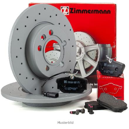 Zimmermann SPORT Bremsscheiben + Bremsbeläge + Sensor MERCEDES W211 W212 C218 X218 hinten