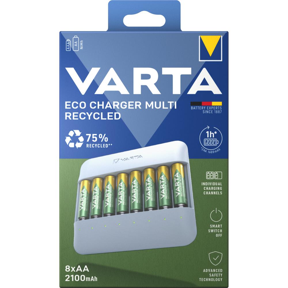 VARTA Eco Charger Multi Recycled 8x AA 2100 mAh Box