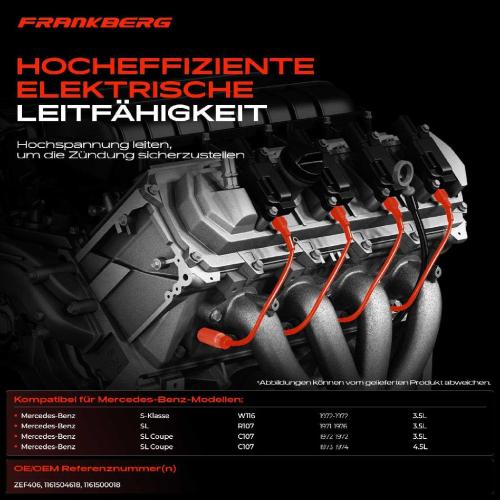 9x Zündleitungssatz Zündkabel für Mercedes-Benz S-Klasse W116 R107 SL Coupe C107 Bild 9x Zündleitungssatz Zündkabel für Mercedes-Benz S-Klasse W116 R107 SL Coupe C107
