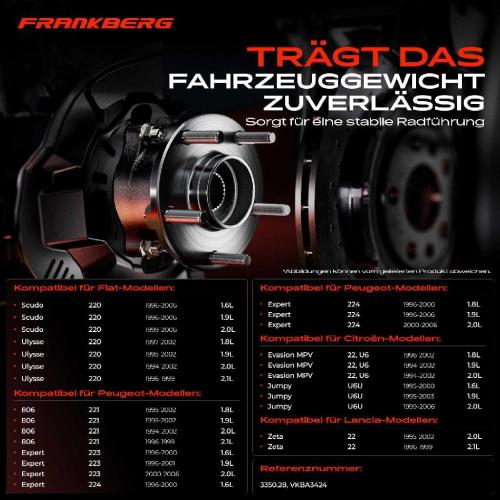 Frankberg 1x Radnabe Radlagersatz Hinterachse beidseitig für Citroën Evasion MPV Jumpy Kasten Fiat Scudo Bus Ulysse Bild Frankberg 1x Radnabe Radlagersatz Hinterachse beidseitig für Citroën Evasion MPV Jumpy Kasten Fiat Scudo Bus Ulysse