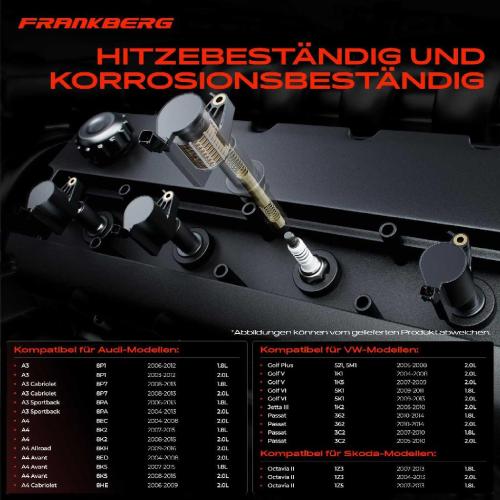 Frankberg 4x Z ndspule+4x Z ndkerze f r VW Golf Plus V Variant VI Passat EOS Jetta Alltrack CC Sharan Touran Bild Frankberg 4x Z ndspule+4x Z ndkerze f r VW Golf Plus V Variant VI Passat EOS Jetta Alltrack CC Sharan Touran