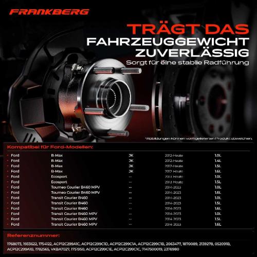 Frankberg 1x Radnabe Radlagersatz Hinterachse beidseitig für Ford B-Max Ecosport Tourneo Courier B460 MPV Transit Bild Frankberg 1x Radnabe Radlagersatz Hinterachse beidseitig für Ford B-Max Ecosport Tourneo Courier B460 MPV Transit