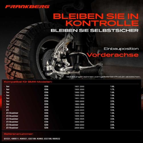 Frankberg 1x Querlenker Satz Vorderachse für BMW 3er Cabriolet Compact Coupe Touring Z3 Roadster E36 1990-2003 Bild Frankberg 1x Querlenker Satz Vorderachse für BMW 3er Cabriolet Compact Coupe Touring Z3 Roadster E36 1990-2003
