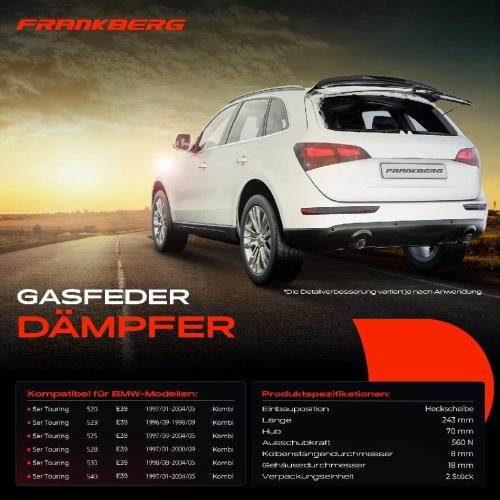 2x Gasfeder Dämpfer Heckscheibe für BMW 5er E39 Touring Kombi 1997-2004 Bild 2x Gasfeder Dämpfer Heckscheibe für BMW 5er E39 Touring Kombi 1997-2004