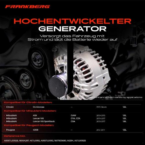 Frankberg 1x Lichtmaschine Generator f r Mitsubishi ASX Lancer 8 Peugeot 4008 Citro n 1.6L Bild Frankberg 1x Lichtmaschine Generator f r Mitsubishi ASX Lancer 8 Peugeot 4008 Citro n 1.6L